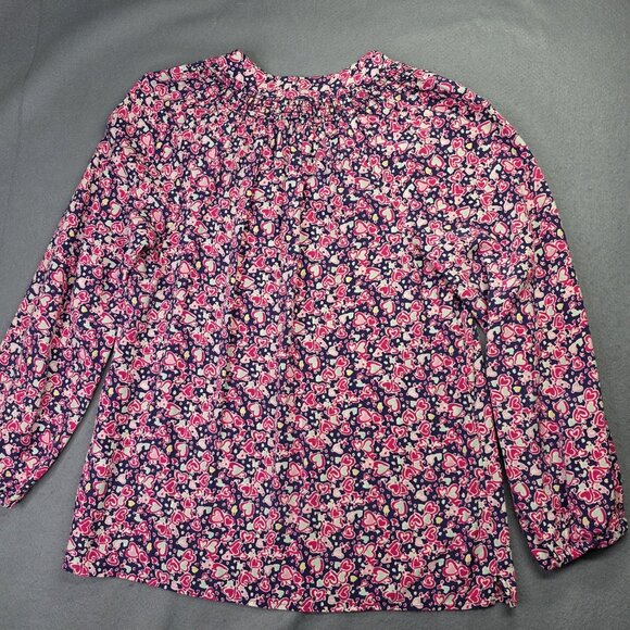 Lilly Pulitzer Shirt Womens Small Navy Pink Silk Heart Print Blouse Preppy Retro - Picture 6 of 12